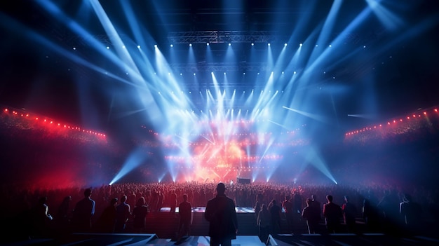 Technofuturism Immerse yourself in a 3Drendered empty stage with neon lights transporting