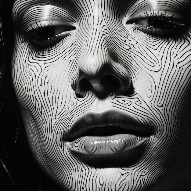 Technological Art Hyperrealistic Black And White Portrait Of A Woman