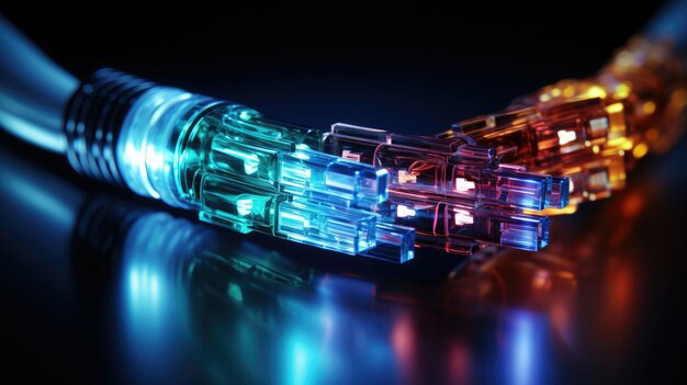 Technological background illustrating the process of connecting two Ethernet cables