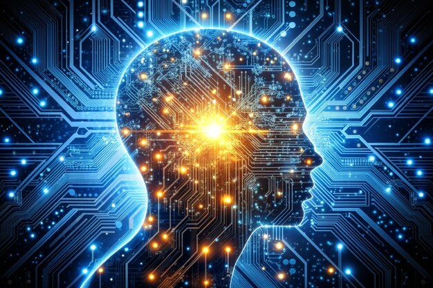 Technological brain and machine learning concept Abstract circuit board