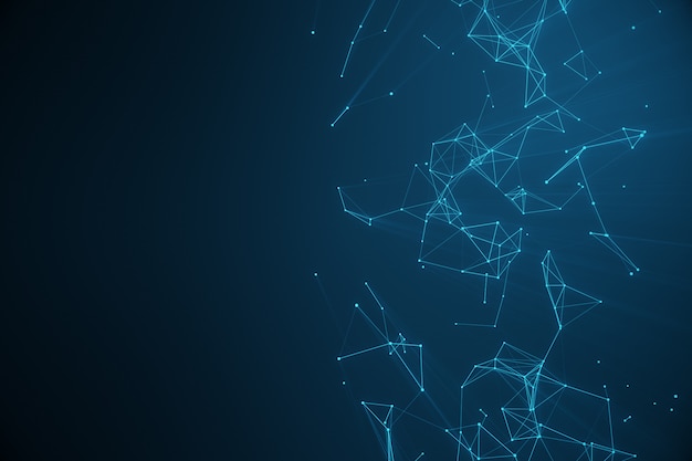 Фото Технологическая связь, футуристическая форма, синяя точка сети, абстрактный фон, синий фон, концепция сети, интернет-связь, 3d-рендеринг