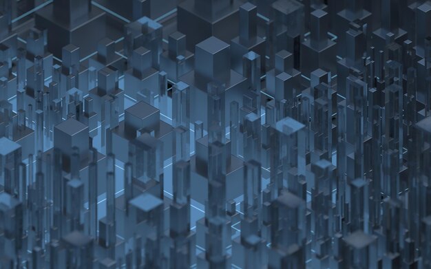 黒の背景の 3 d レンダリングと技術キューブ