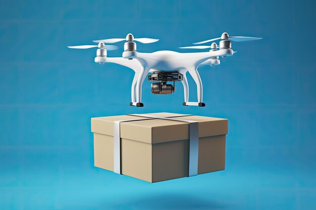 Technological drone with cardboard box logistics and delivery concept generative ai