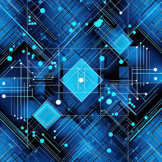 Technological grids contemporary vibrant blue seamless pattern