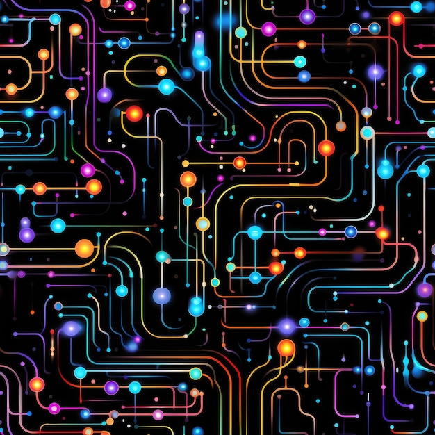 Technological texture painting with colorful led dots on black background