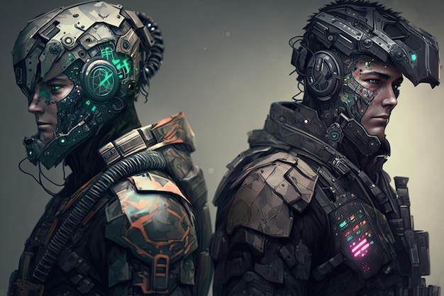 Foto soldati cyborg tecnologicamente superiori del futuro