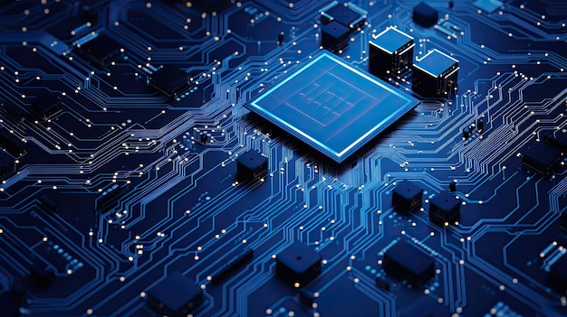 Technologie achtergrond grote gegevenschips op het circuit blauw minimale netwerk behang