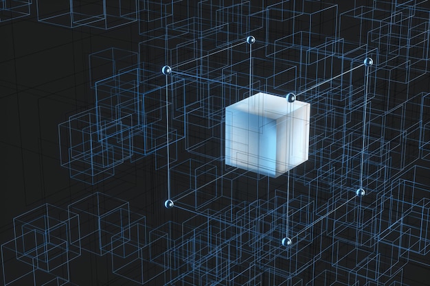 Technologie achtergrond make-up met kubussen en lijnen 3D-rendering