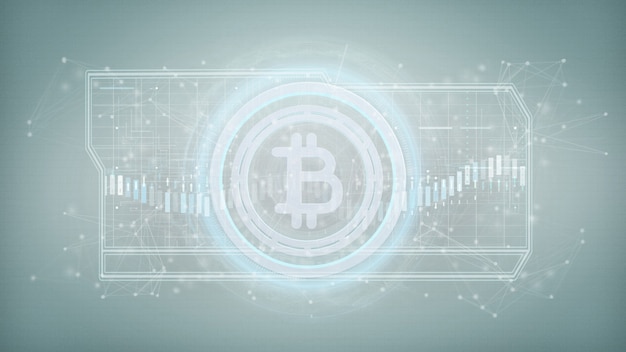 Technologie Bitcoin pictogram op een cirkel geïsoleerd op een 3D-rendering