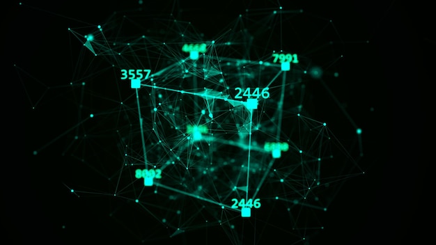 Technologie blockchain-concept Visualisatie van de dynamische stroom van de cryptocurrency-industrie Big data flow-verbindingen Netwerkverbindingsstructuur 3D-rendering