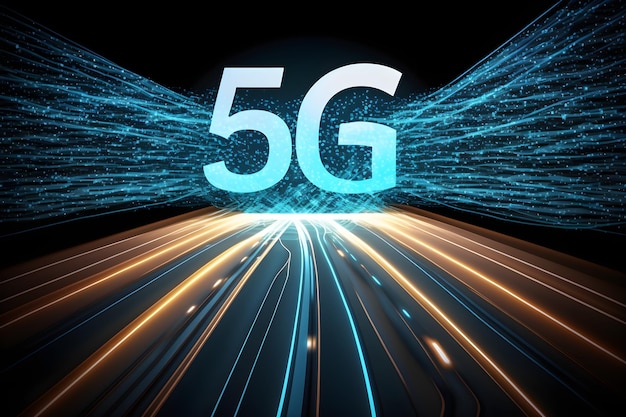 Foto technologie deeltje stippen 5g digitale zakelijke achtergrond ai gegenereerd