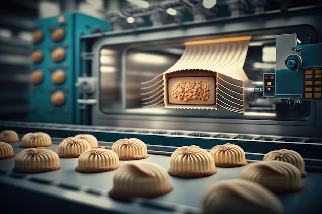 Technologie en apparatuur in de voedselfabriek industriële assemblagelijn fabricage van gebakken goederen