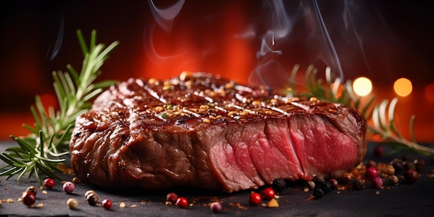 Technologie helpt bij het produceren van een close-up afbeelding van heerlijke rundvlees steak Concept Food Photography Close-up Shots Culinary Creations Appetizing Dishes Technologie in de fotografie