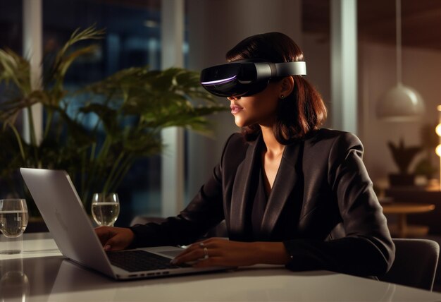 Foto technologie vrouw headset vr