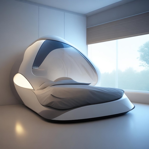 Technologisch geavanceerd slaapkamerapparaat dat zijn elegante vorm en praktische toepassingen benadrukt