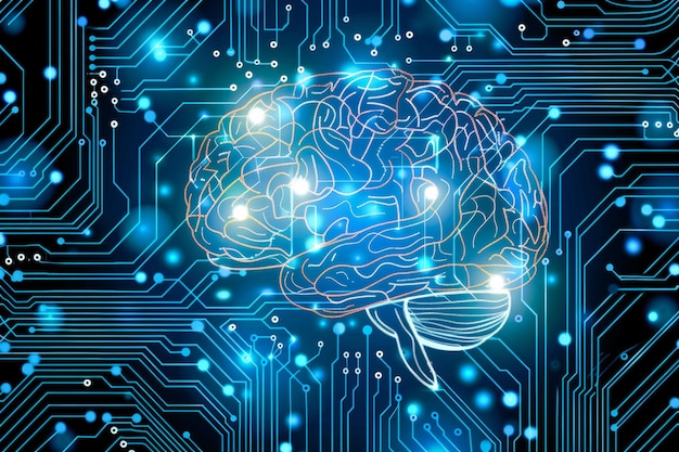 Foto technologische geest digitaal brein op elektronische circuits