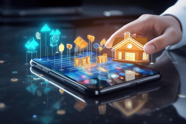 Technologische innovaties in de hypotheekbranche: een klant vult online een hypotheekaanvraag in via een mobiele applicatie
