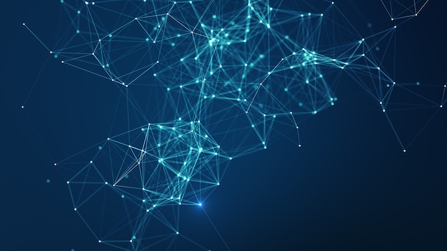 Фото Технологический фон. аннотация подключенных точек и линий на синем фоне. концепция сети связи и технологии с движущимися линиями и точками. структура сетевого подключения.