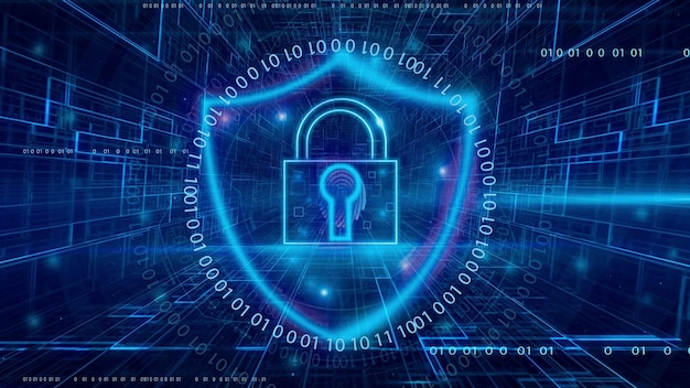 technology background abstract cyber security system pad lock with finger print icon
