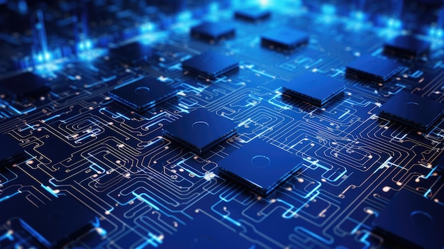 Technology background big data chips on the circuit blue minimal networking wallpaper