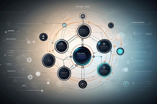 Photo technology background digital connect system with integrated circles network system group touch interface concept