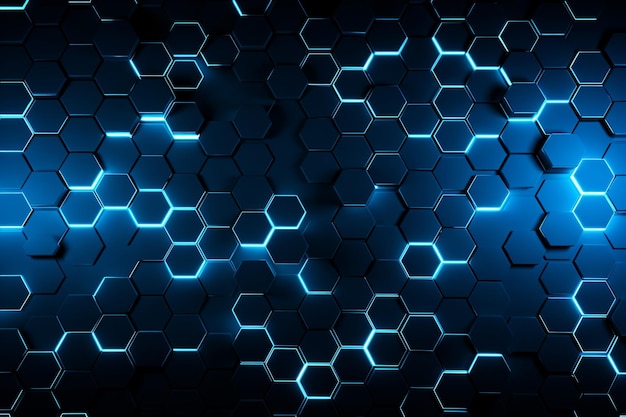 Технологический фон светящийся шестиугольный фон с голубыми огнями Генеративный ИИ