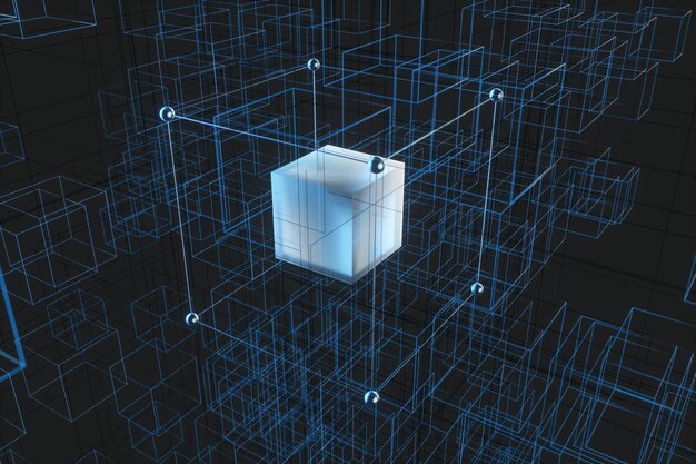 Technology background make up with cubes and lines 3d rendering
