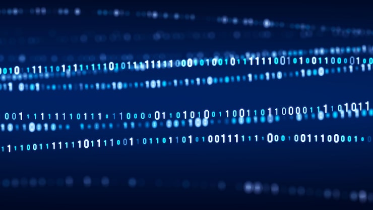 Photo technology binary code random falling digits on screen hacked software matrix sciense background big data analytics 3d rendering