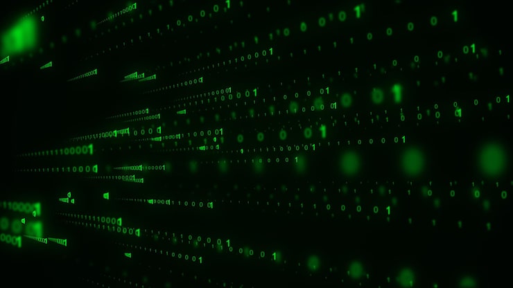Photo technology binary code random falling digits on screen hacked software matrix sciense background big data analytics 3d rendering