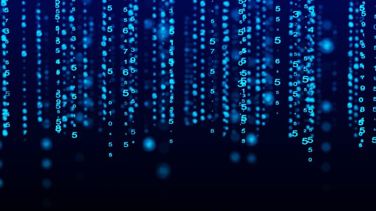 Photo technology binary code random falling digits on screen hacked software matrix sciense background big data analytics 3d rendering