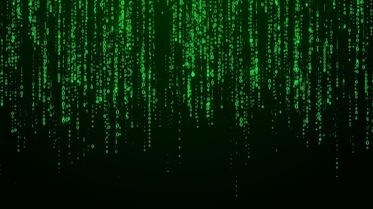 Photo technology binary code random falling digits on screen hacked software matrix sciense background big data analytics 3d rendering