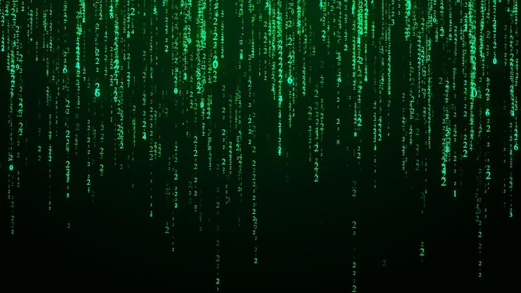 Photo technology binary code random falling digits on screen hacked software matrix sciense background big data analytics 3d rendering