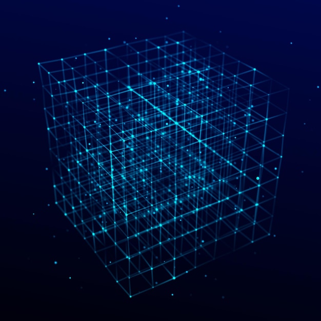 Technology block chain network connection Big data visualization Cyber security background Cube consisting of block 3D rendering