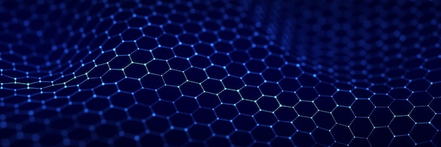 Technology blue hexagon dynamic wave Futuristic honeycomb concept Digital technology webflow Big data visualization 3D rendering