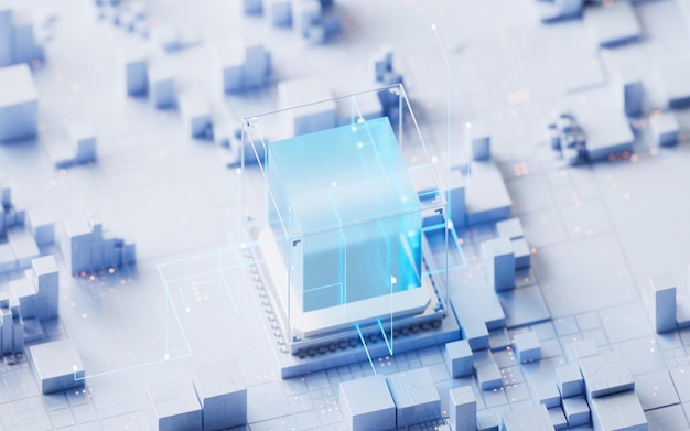 technology circuit board and core 3d rendering 3d illustration