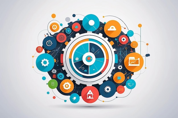 technology cloud computing digital mechanism concept with connected objects in integrated group of elements