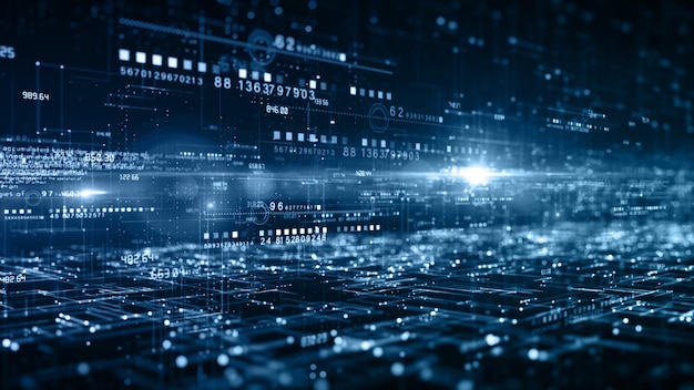 technology digital cyberspace with particles and digital data network connections big data connection and data analysis technology digital abstract background 3d rendering