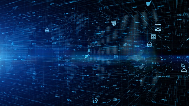 テクノロジーデジタルデータネットワーク接続とサイバーセキュリティの概念