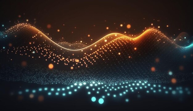 Technology digital wave background conceptBeautiful motion waving dots texture with glowing defocused particles Cyber or technology background