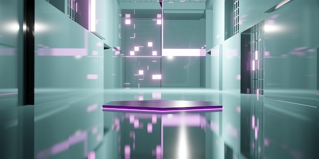 Технология пола и стены Фон базы продукта в комнате с шестигранным лазерным светом