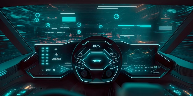 テクノロジー 未来的なパネル ドライバーのいない自動運転車 生成型 AI