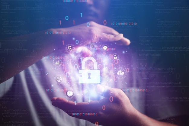 technology protection concept Businessman chooses technology information of business finance financ