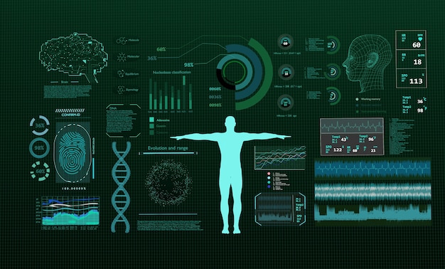 모니터에 미래의 기술 과학 개념 DNA입니다. 3d 렌더링