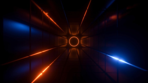 Technology tunnel with neon circle glow