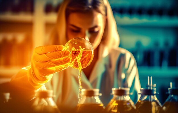 Foto tecnologia donna medicina scienza scienziato ricerca di laboratorio biochimica biologia genetica medico ia generativa