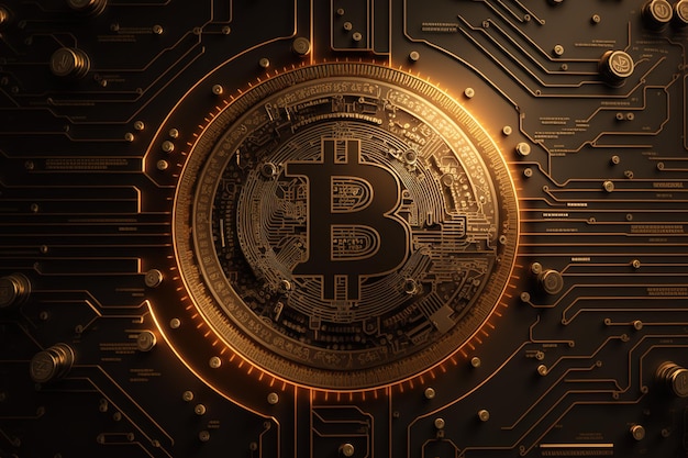 A technologygenerated Bitcoin background produced by AI