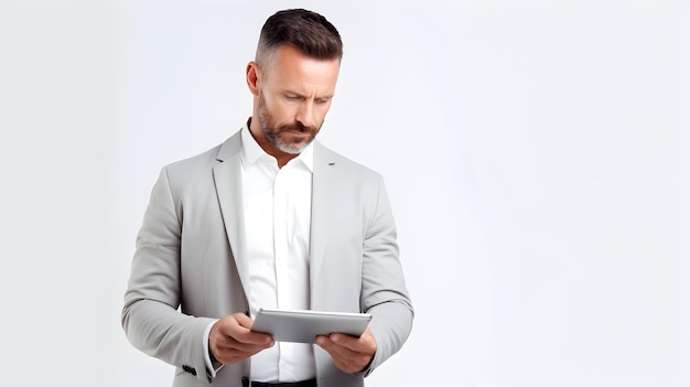 TechSavvy Boss Engrossed in Tablet Tasks