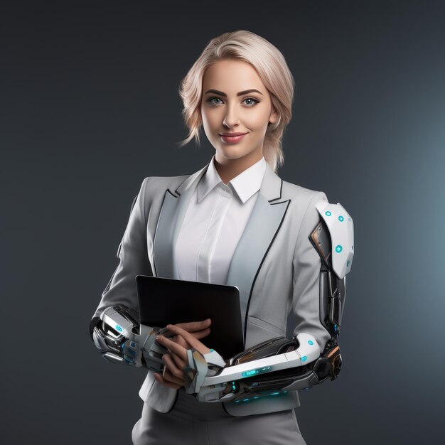 The TechSavvy Futurista A Friendly Female Cyborg Mastering the Digital Realm