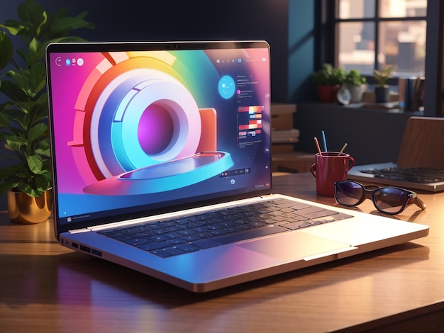 TechSavvy Insights 3D Rendering of Laptop and Infographic