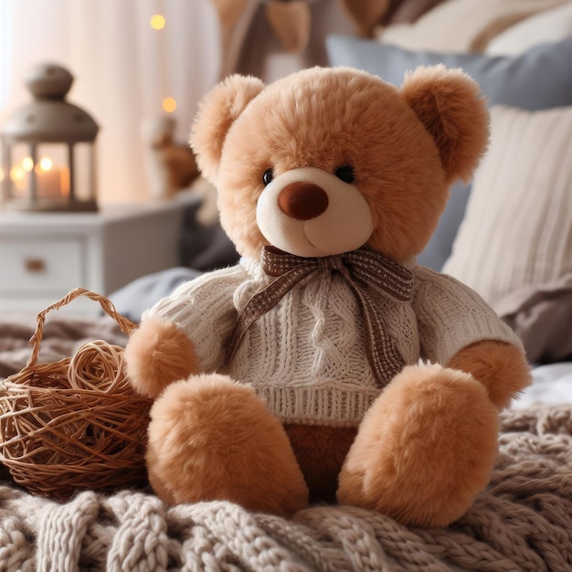 teddy bear on bed background